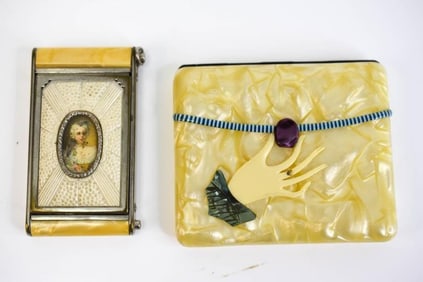 Vintage Celluloid Hand Cigarette Case & Compact