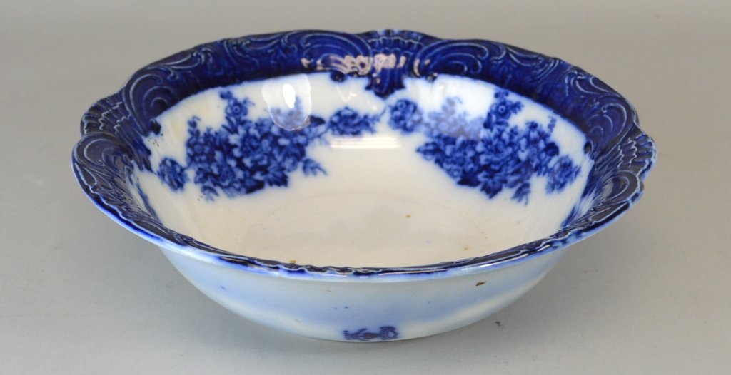 Wood and Sons Porcelain Flow Blue Bowl: Victor & Royal Semi porcelain flow blue bowl, wood and sons england. 10" w across, 3" h