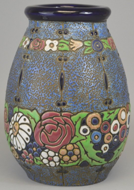 Amphora Porcelain Art Nouveau Vase: Czechoslovakia, marked on bottom. 11" h x 7.5" w