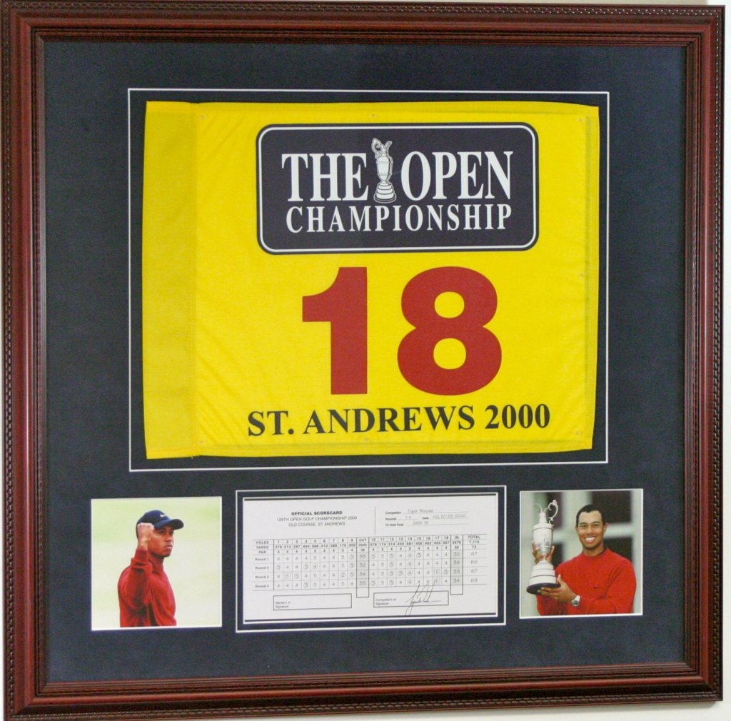 Tiger Woods British Open Flag: Upper deck limited edition, framed, 29"W x 29"H