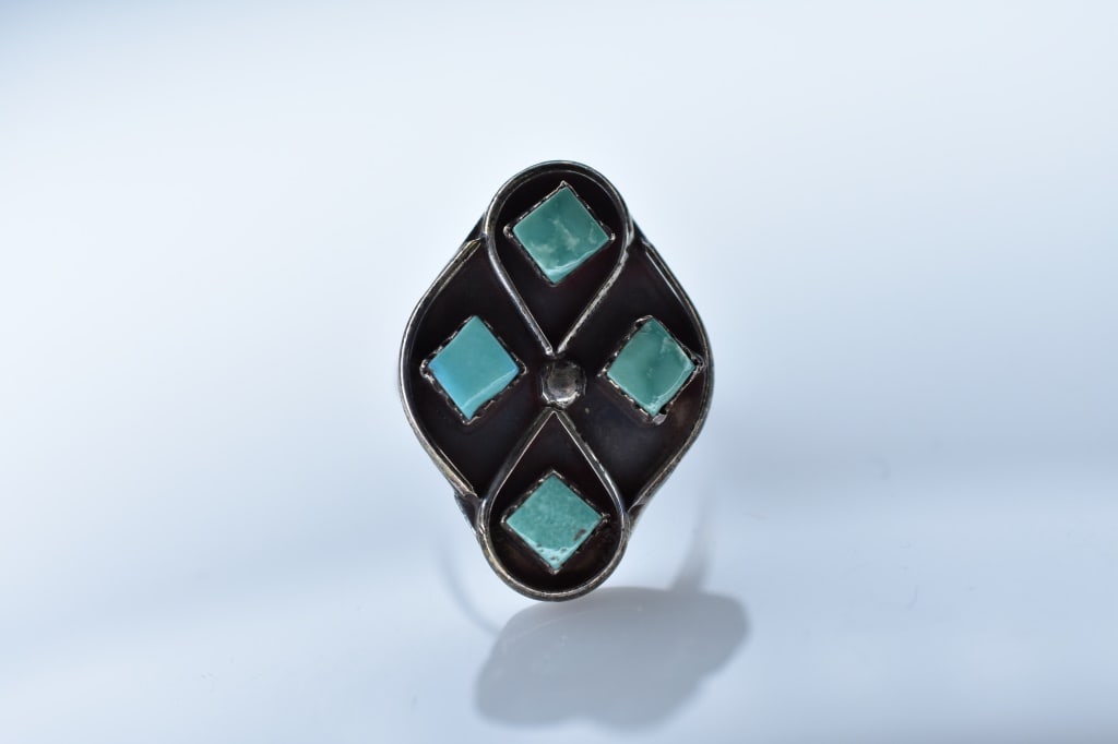 Silver and Turquoise Cabochon Ring (1 of 2)
