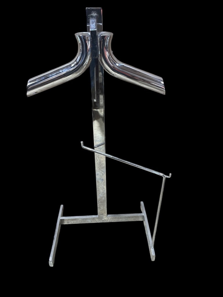 Mid-Century Modern Italian Valet: Stainless Steel or Chrome / steel Valet Stand made in Italy approximately 21 x 14 x 42 1/2