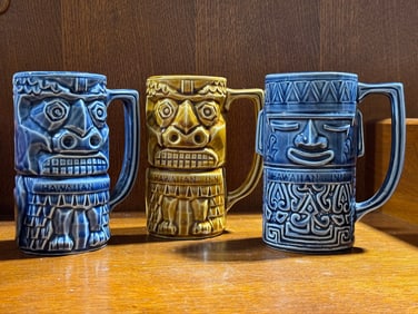 Blue & Brown Glazed Hawaiian Inn Mugs