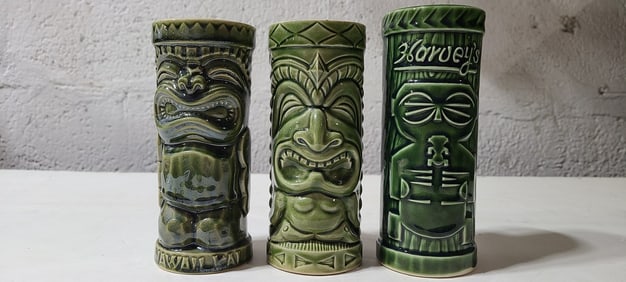 Green Glazed Tiki Mugs