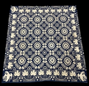 Antique Floral and Eagle Jacquard Coverlet