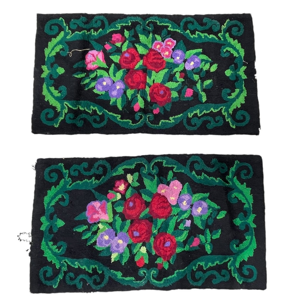 Antique Hooked Rugs Roses Pansies (1 of 4)