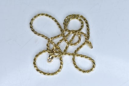 14K Yellow Gold Rope Necklace 12.9 Grams