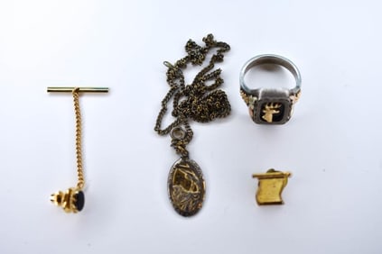 14K and 925 Jewelry & Stag Ring 11.4 grams