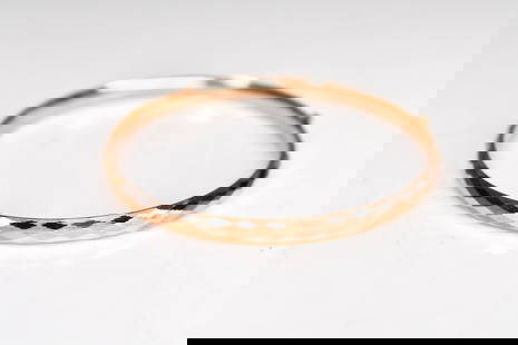14K Rose Gold Bangle 6.4 Grams: Has a finely done cut diamond pattern. Marked 14K Measures approximately 7.5" in circumfrance and has a diameter of 2 7/16" Weight 6.4 grams