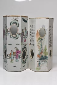 19th C. Chinese Hexagon Porcelain Hat Stands