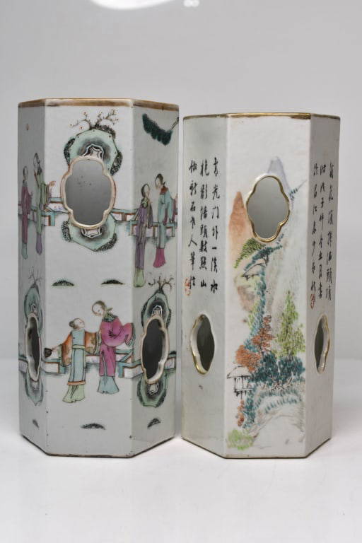 19th C. Chinese Hexagon Porcelain Hat Stands