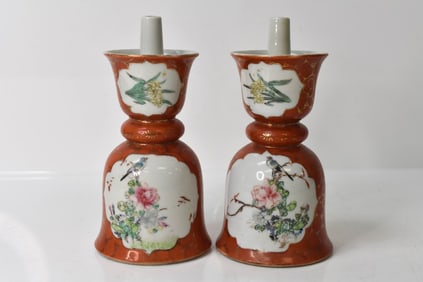 Chinese Porcelain Altar Candlesticks
