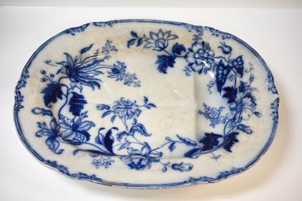 Antique "Windsor" Flow Blue Porcelain Meat Platter