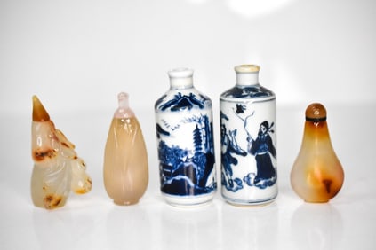 Antique Chinese Porcelain & Jade Snuff Bottles