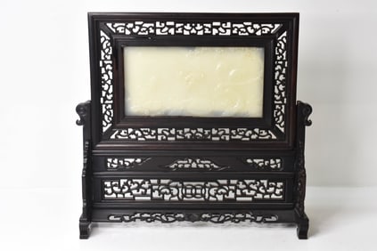 Chinese Carved Hardstone Table Screen