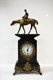 Antique Figural Mantel Clock with Jockey on Horse