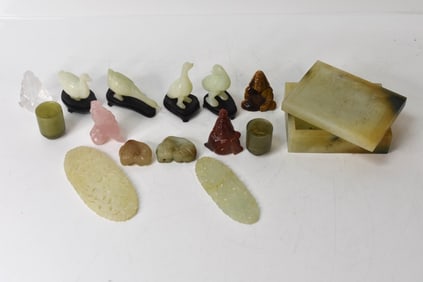 Jade & Hardstone Figures, Objects & Lidded Box