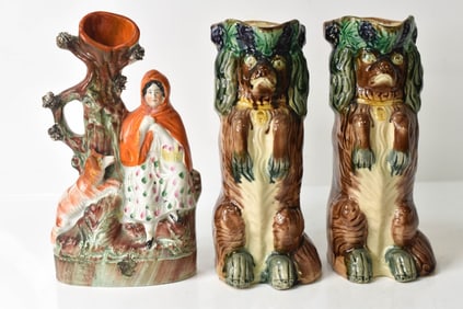 Antique Staffordshire Vase & Majolica Pitchers