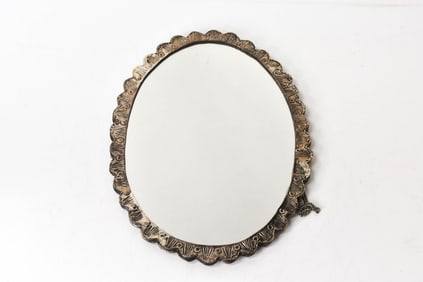 Antique 800 Silver Repousse Mirror (Signed SK)