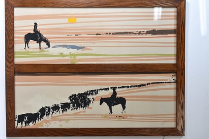 Herd Diptych in an Oak Frame