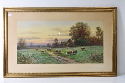 S.P. Wright Landscape with Sheep Watercolor