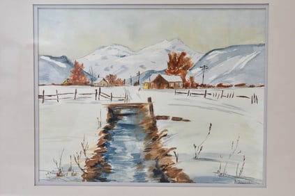Signed Watercolor Snowscape