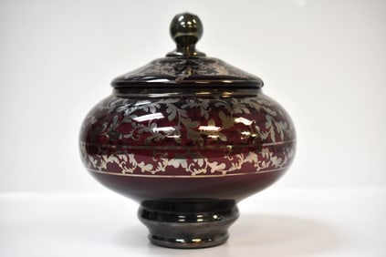 Lidded Glass Jar with Silver Overlay