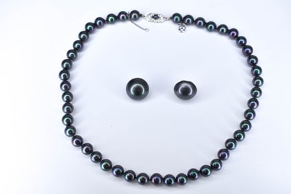 Majorica Black Pearl Necklace and Earrings
