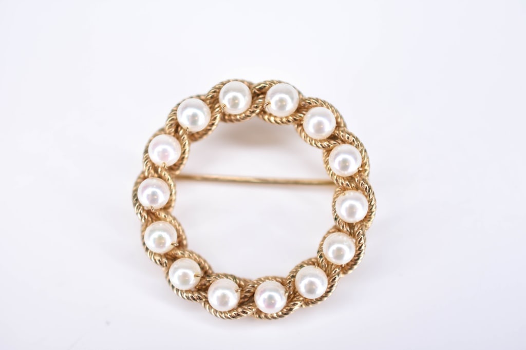 14K Gold and Pearl Circle Brooch, 5.7 grams (1 of 7)