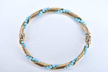 18K Gold & Turquoise Bangle 9.63 grams
