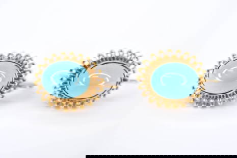 Vermeil Earrings with Turquoise Glass 18K/800: 18K yellow gold plated, marks appear to be "18" and "800", shepherd hook backings, 9.16 grams