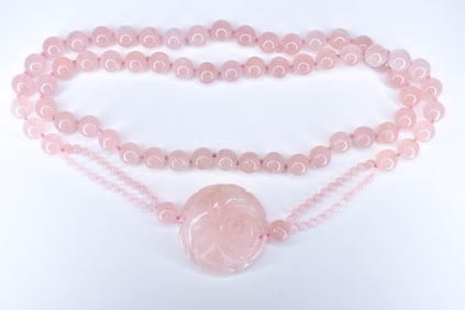 Pink Quartz Beaded and Carved Necklace