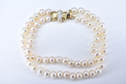 14K Gold, Diamonds & Pearl Bracelet (Signed CH)