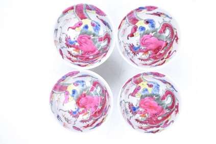 Chinese Pastel Colored Dragon Cups 18th Century