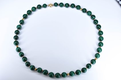 Malachite and 14K Gold Beaded Necklace
