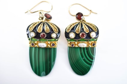 Malachite Earrings 925 Sterling Silver & Vermeil
