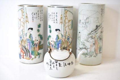 Antique Chinese Porcelain Hat Stands & Pot