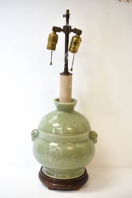 Chinese Porcelain Celedon Vase Lamp