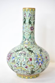 Chinese Qianlong Famille Rose Celadon Vase