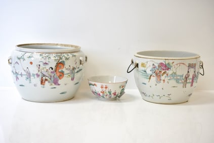 Chinese Famille Rose Bowl and Pots Circa 1900