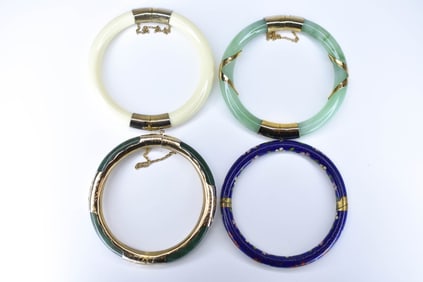 Cloisonne, Jade & Glass Bangle Bracelets
