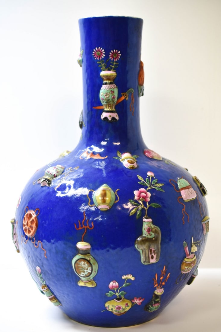 Chinese Blue Ground Famille Relief-Decorated Vase (1 of 10)