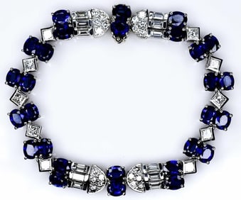 Custom Platinum Sapphire & Diamond Bracelet
