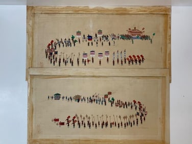 Chinese Painted Silk Procession Panels