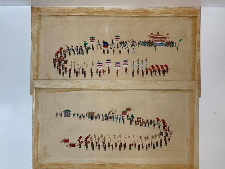 Chinese Painted Silk Procession Panels