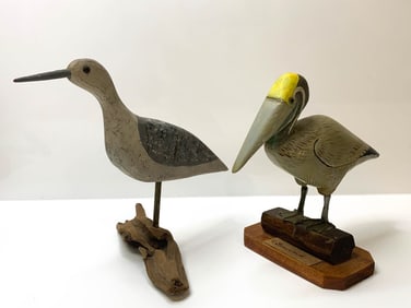 Painted & Carved wood Shore Birds (Signed)