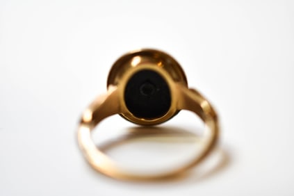 10K Gold, Onyx, and Pave Diamond Ring 3.27 Grams