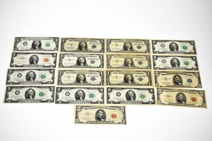 US $1 $2 $5 Silver Certificates Red Notes