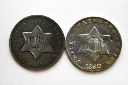 1851 1852 US 3 Cent Silver Pieces