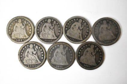 7 Seated Liberty Silver Dimes 1841-1849